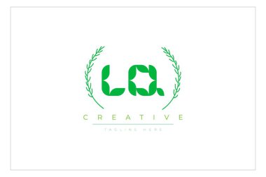 LQ Green Minimalist Logo Tasarımı Doğal Yapraklar ve Metin Elementleri. Taze doğa ve sağlıklı yaprak logosu tasarımı.