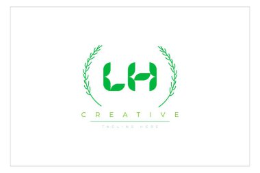 LH Green Minimalist Logo Tasarımı Doğal Yapraklar ve Metin Elementleri. Taze doğa ve sağlıklı yaprak logosu tasarımı.