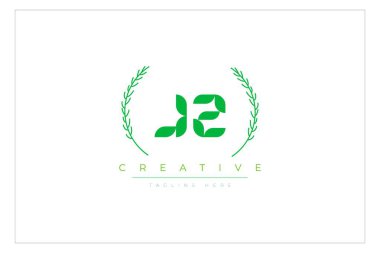 Doğal Yapraklar ve Metin Elementleri içeren JZ Yeşil Minimalist Logo Tasarımı. Taze doğa ve sağlıklı yaprak logosu tasarımı.