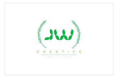 JW Green Minimalist Logo Tasarımı Doğal Yapraklar ve Metin Elementleri. Taze doğa ve sağlıklı yaprak logosu tasarımı.