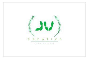 Doğal Yapraklar ve Metin Elementleri içeren JV Green Minimalist Logo Tasarımı. Taze doğa ve sağlıklı yaprak logosu tasarımı.