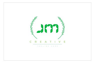 JM Yeşil Minimalist Logo Tasarımı Doğal Yapraklar ve Metin Elementleri. Taze doğa ve sağlıklı yaprak logosu tasarımı.