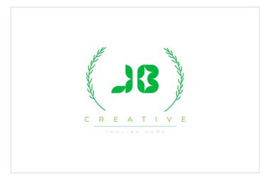 JB Green Minimalist Logo Tasarımı Doğal Yapraklar ve Metin Elementleri. Taze doğa ve sağlıklı yaprak logosu tasarımı.