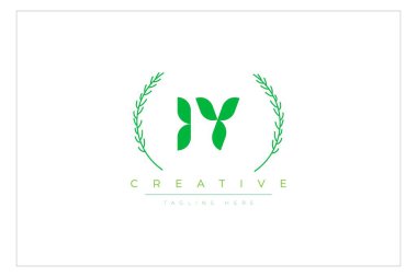 IY Yeşil Minimalist Logo Tasarımı Doğal Yapraklar ve Metin Elementleri. Taze doğa ve sağlıklı yaprak logosu tasarımı.