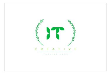 IT Green Minimalist Logo Tasarımı Doğal Yapraklar ve Metin Elementleri. Taze doğa ve sağlıklı yaprak logosu tasarımı.