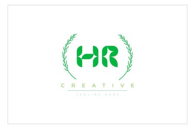 Doğal Yapraklar ve Metin Elementleri içeren HR Yeşil Minimalist Logo Tasarımı. Taze doğa ve sağlıklı yaprak logosu tasarımı.