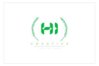 Merhaba Yeşil Minimalist Logo Tasarımı Doğal Yapraklar ve Metin Elementleri. Taze doğa ve sağlıklı yaprak logosu tasarımı.