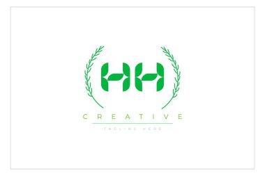 Doğal Yapraklar ve Metin Elementleri içeren HH Green Minimalist Logo Tasarımı. Taze doğa ve sağlıklı yaprak logosu tasarımı.