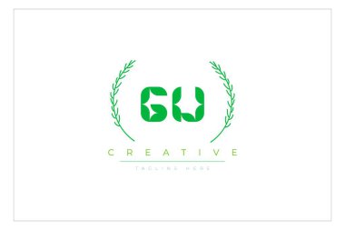 Doğal Yapraklar ve Metin Elementleri içeren GU Yeşil Minimalist Logo Tasarımı. Taze doğa ve sağlıklı yaprak logosu tasarımı.