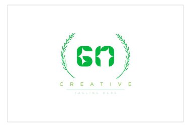 Doğal Yapraklar ve Metin Elementleri içeren GN Yeşil Minimalist Logo Tasarımı. Taze doğa ve sağlıklı yaprak logosu tasarımı.