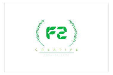 FZ Yeşil Minimalist Logo Tasarımı Doğal Yapraklar ve Metin Elementleri. Taze doğa ve sağlıklı yaprak logosu tasarımı.