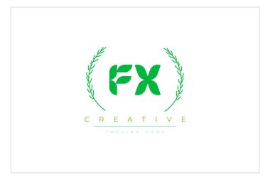 FX Green Minimalist Logo Tasarımı Doğal Yapraklar ve Metin Elementleri. Taze doğa ve sağlıklı yaprak logosu tasarımı.