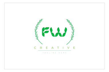 FW Green Minimalist Logo Tasarımı Doğal Yapraklar ve Metin Elementleri. Taze doğa ve sağlıklı yaprak logosu tasarımı.