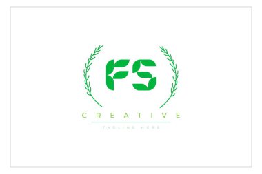 FS Green Minimalist Logo Tasarımı Doğal Yapraklar ve Metin Elementleri. Taze doğa ve sağlıklı yaprak logosu tasarımı.