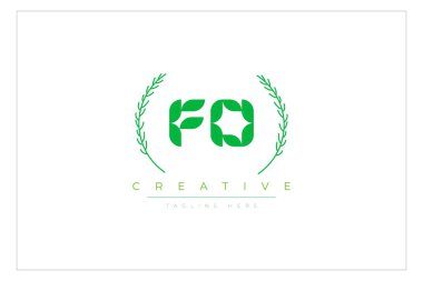 Fo Green Minimalist Logo Tasarımı Doğal Yapraklar ve Metin Elementleri. Taze doğa ve sağlıklı yaprak logosu tasarımı.