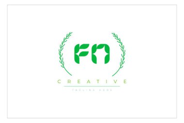FN Yeşil Minimalist Logo Tasarımı Doğal Yapraklar ve Metin Elementleri. Taze doğa ve sağlıklı yaprak logosu tasarımı.