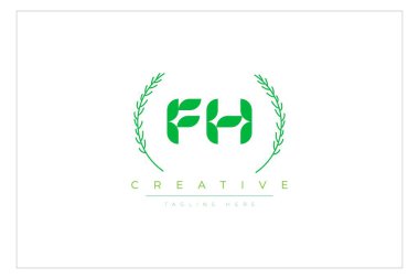FH Green Minimalist Logo Tasarımı Doğal Yapraklar ve Metin Elementleri. Taze doğa ve sağlıklı yaprak logosu tasarımı.