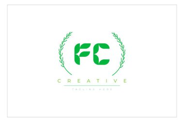 FC Green Minimalist Logo Tasarımı Doğal Yapraklar ve Metin Elementleri. Taze doğa ve sağlıklı yaprak logosu tasarımı.