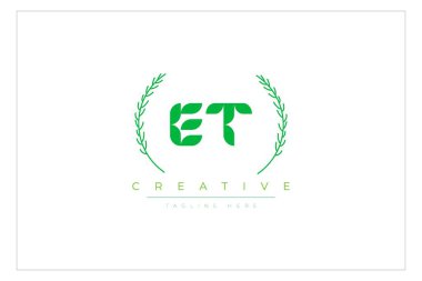 ET Yeşil Minimalist Logo Tasarımı Doğal Yapraklar ve Metin Elementleri. Taze doğa ve sağlıklı yaprak logosu tasarımı.