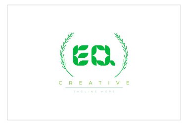 EQ Green Minimalist Logo Tasarımı Doğal Yapraklar ve Metin Elementleri. Taze doğa ve sağlıklı yaprak logosu tasarımı.