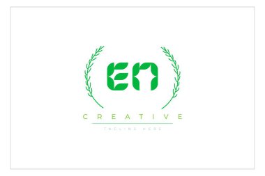 EN Green Minimalist Logo Tasarımı Doğal Yapraklar ve Metin Elementleri. Taze doğa ve sağlıklı yaprak logosu tasarımı.