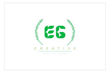 EG Green Minimalist Logo Tasarımı Doğal Yapraklar ve Metin Elementleri. Taze doğa ve sağlıklı yaprak logosu tasarımı.