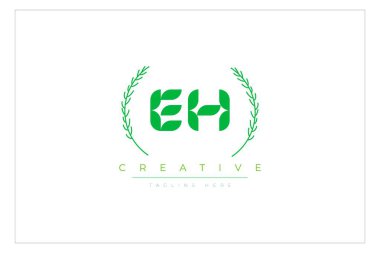 EH Green Minimalist Logo Tasarımı Doğal Yapraklar ve Metin Elementleri. Taze doğa ve sağlıklı yaprak logosu tasarımı.