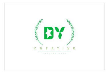 DY Green Minimalist Logo Tasarımı Doğal Yapraklar ve Metin Elementleri. Taze doğa ve sağlıklı yaprak logosu tasarımı.