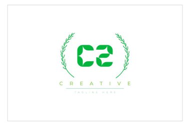 Doğal Yapraklar ve Metin Elementleri içeren CZ Yeşil Minimalist Logo Tasarımı. Taze doğa ve sağlıklı yaprak logosu tasarımı.