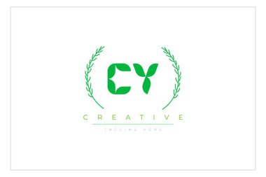 Doğal Yapraklar ve Metin Elementleri içeren CY Yeşil Minimalist Logo Tasarımı. Taze doğa ve sağlıklı yaprak logosu tasarımı.