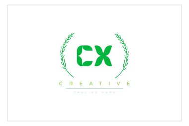CX Yeşil Minimalist Logo Tasarımı Doğal Yapraklar ve Metin Elementleri. Taze doğa ve sağlıklı yaprak logosu tasarımı.