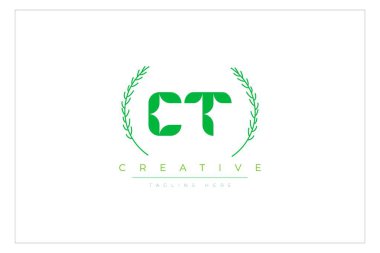 CT Green Minimalist Logo Tasarımı Doğal Yapraklar ve Metin Elementleri. Taze doğa ve sağlıklı yaprak logosu tasarımı.