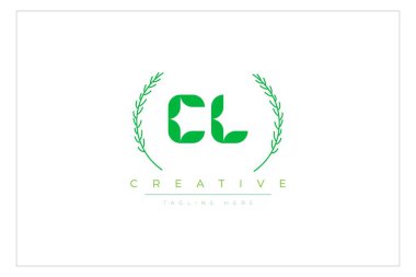Doğal Yapraklar ve Metin Elementleri içeren CL Yeşil Minimalist Logo Tasarımı. Taze doğa ve sağlıklı yaprak logosu tasarımı.