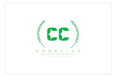 CC Green Minimalist Logo Tasarımı Doğal Yapraklar ve Metin Elementleri. Taze doğa ve sağlıklı yaprak logosu tasarımı.