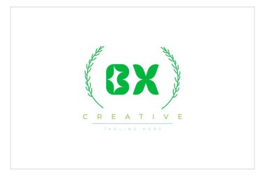 Doğal Yapraklar ve Metin Elementleri içeren BX Green Minimalist Logo Tasarımı. Taze doğa ve sağlıklı yaprak logosu tasarımı.