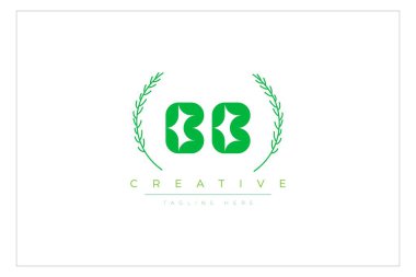 BB Green Minimalist Logo Tasarımı Doğal Yapraklar ve Metin Elementleri. Taze doğa ve sağlıklı yaprak logosu tasarımı.