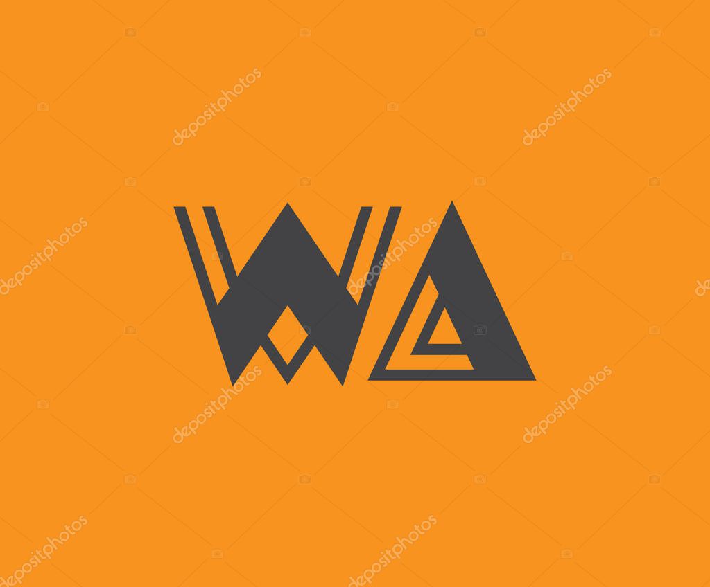 Bold black lettering 'WA' with geometric elements on a vivid orange background, ideal for branding, design, or modern creative projects.