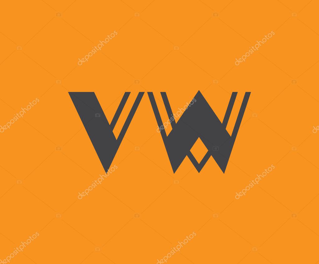 Bold black lettering 'VW' with geometric elements on a vivid orange background, ideal for branding, design, or modern creative projects.