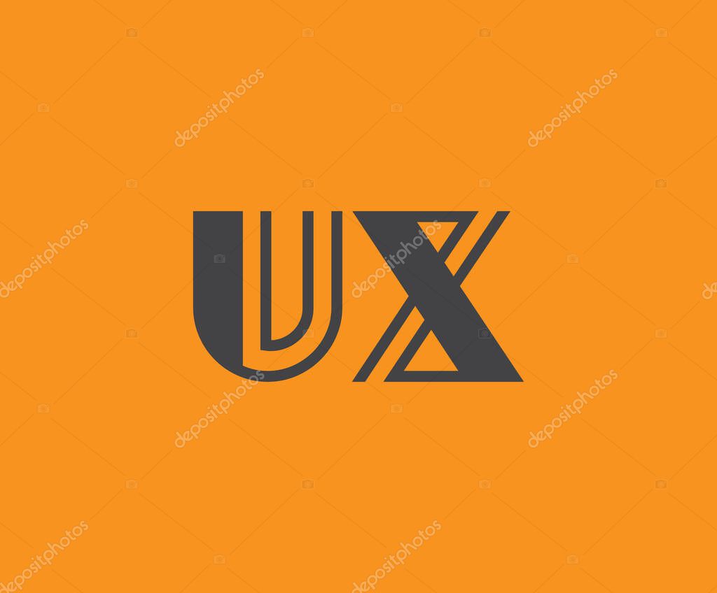 Bold black lettering 'UX' with geometric elements on a vivid orange background, ideal for branding, design, or modern creative projects.