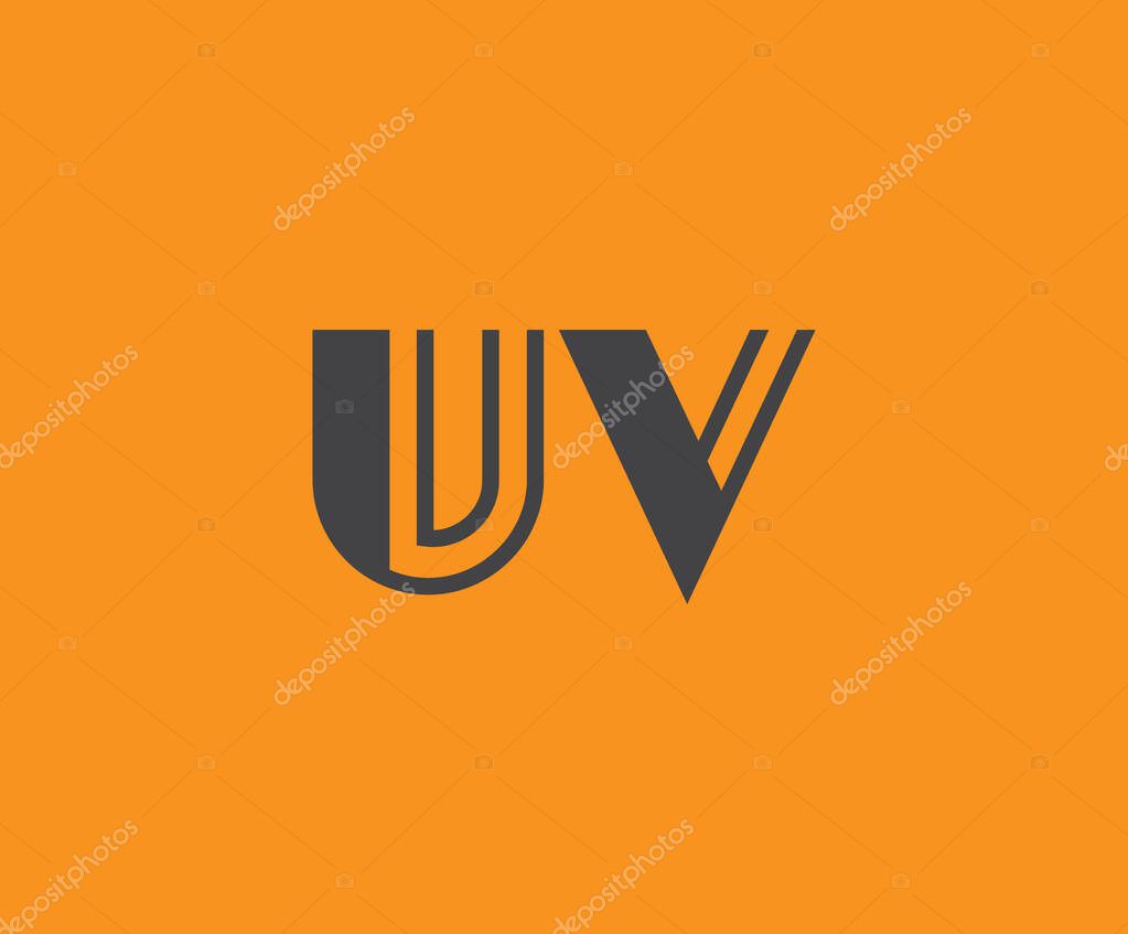 Bold black lettering 'UV' with geometric elements on a vivid orange background, ideal for branding, design, or modern creative projects.