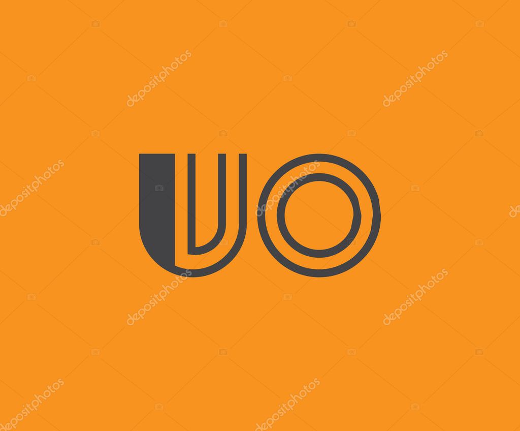 Bold black lettering 'UO' with geometric elements on a vivid orange background, ideal for branding, design, or modern creative projects.