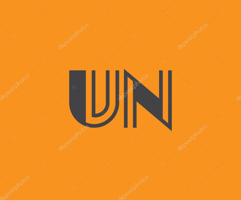Bold black lettering 'UN' with geometric elements on a vivid orange background, ideal for branding, design, or modern creative projects.