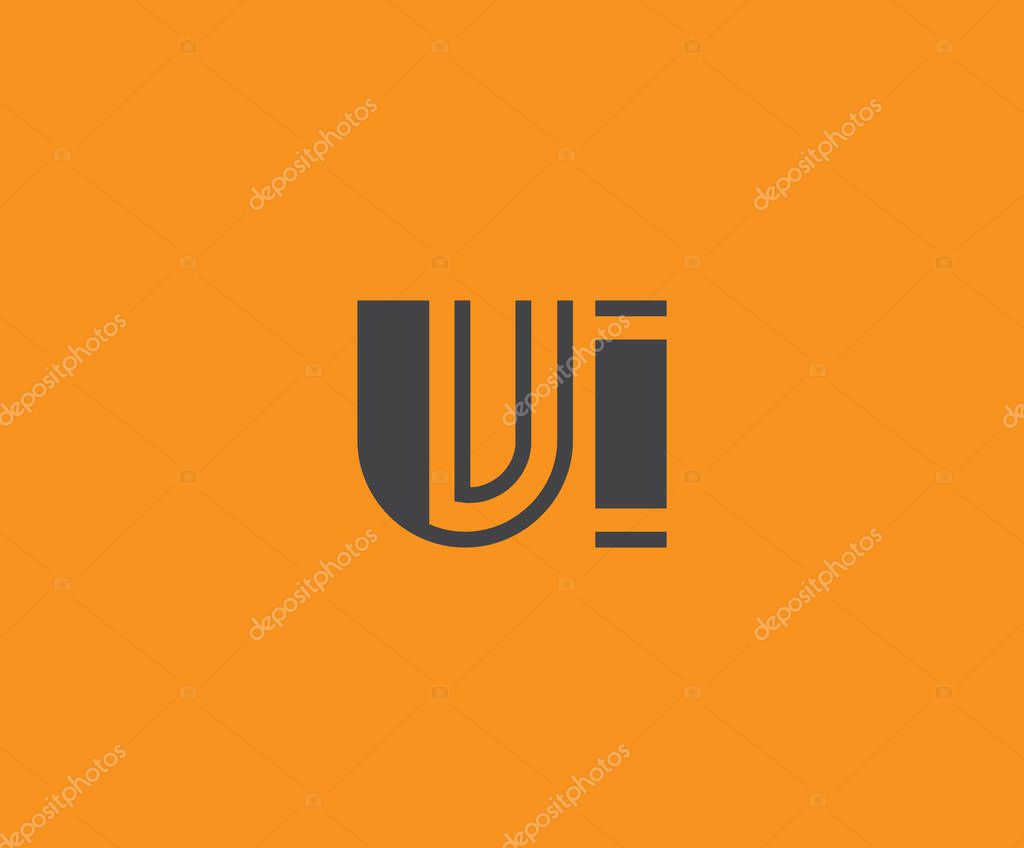 Bold black lettering 'UI' with geometric elements on a vivid orange background, ideal for branding, design, or modern creative projects.