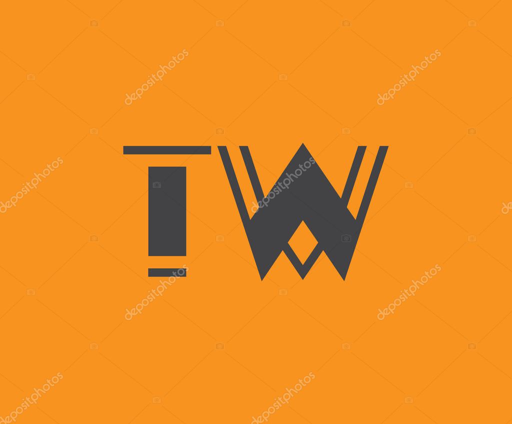 Bold black lettering 'TW' with geometric elements on a vivid orange background, ideal for branding, design, or modern creative projects.