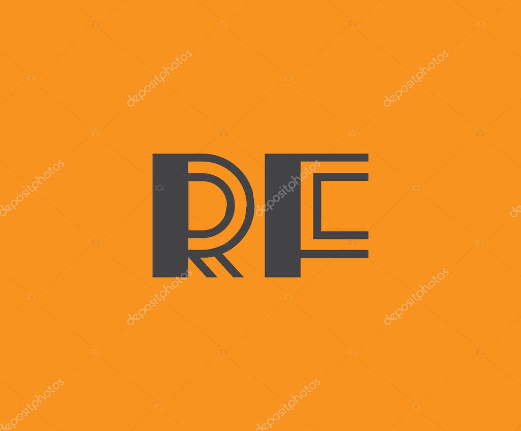 Bold black lettering 'RF' with geometric elements on a vivid orange background, ideal for branding, design, or modern creative projects.