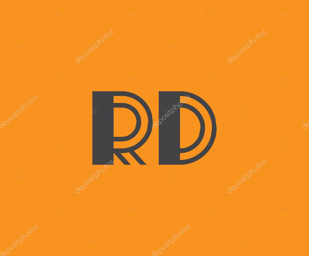 Bold black lettering 'RD' with geometric elements on a vivid orange background, ideal for branding, design, or modern creative projects.