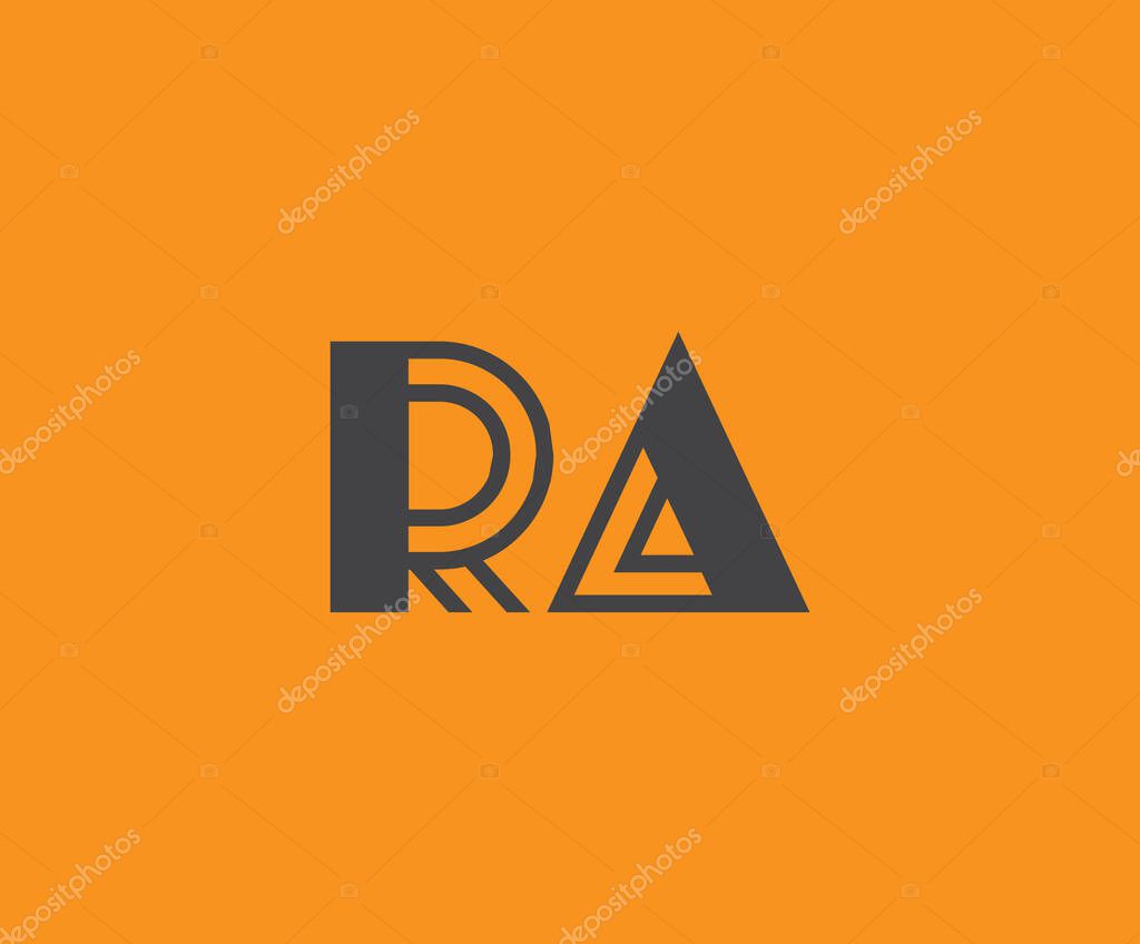 Bold black lettering 'RA' with geometric elements on a vivid orange background, ideal for branding, design, or modern creative projects.