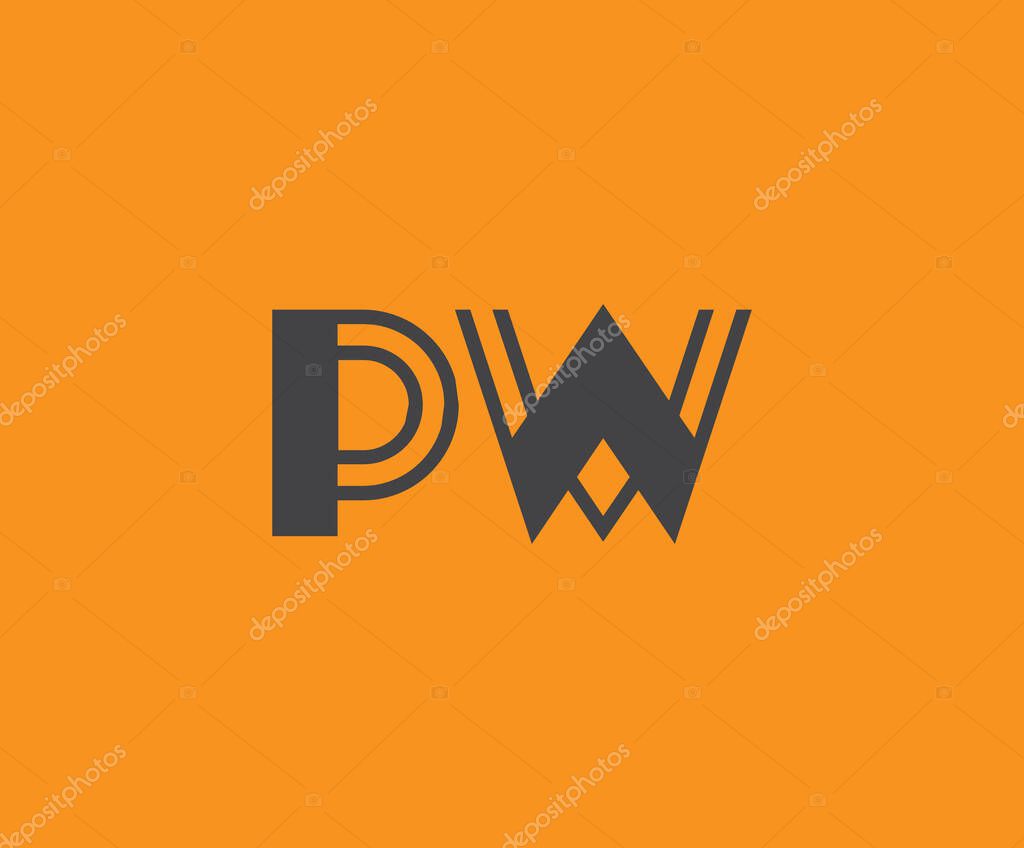 Bold black lettering 'PW' with geometric elements on a vivid orange background, ideal for branding, design, or modern creative projects.
