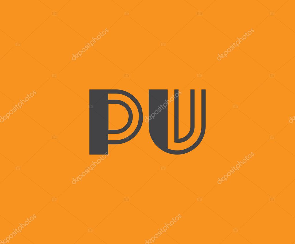 Bold black lettering 'PU' with geometric elements on a vivid orange background, ideal for branding, design, or modern creative projects.