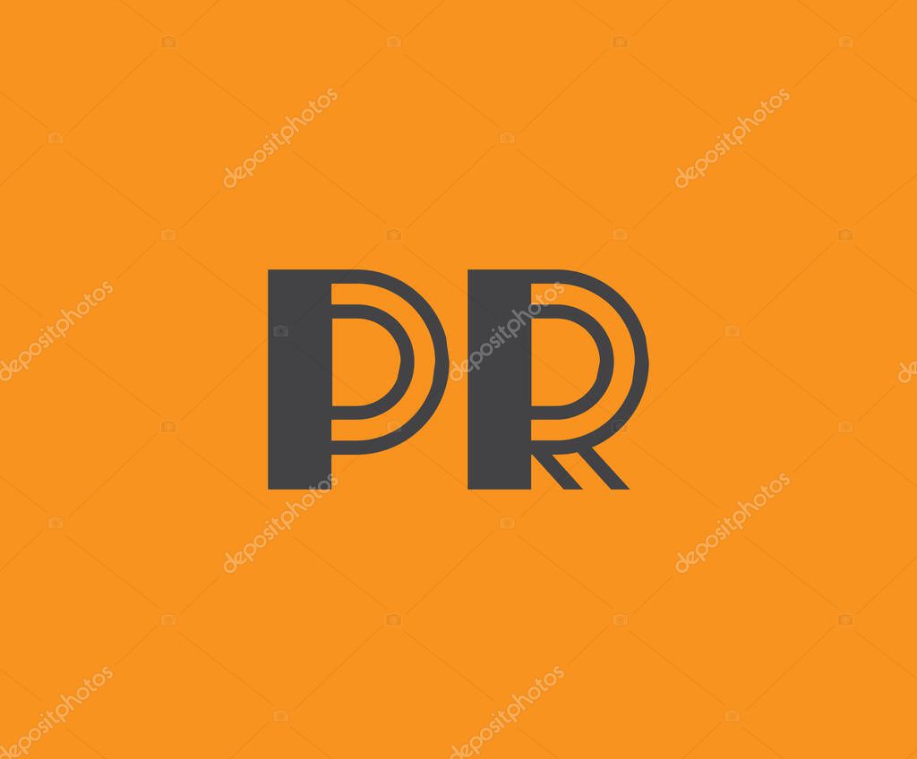 Bold black lettering 'PR' with geometric elements on a vivid orange background, ideal for branding, design, or modern creative projects.
